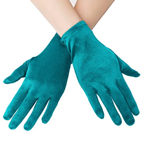 EORUBE 1920s Handschuhe für Damen Handgelenklange Kurze Satin Handschuhe Party Kostüm Handschuhe (Malachite) von EORUBE