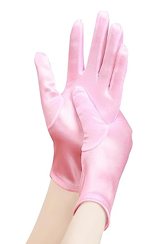 EORUBE 1920s Handschuhe für Damen Handgelenklange Kurze Satin Handschuhe Party Kostüm Handschuhe (Rosa) von EORUBE