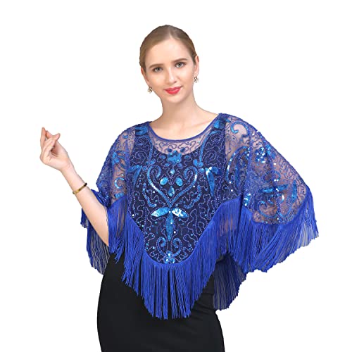 EORUBE 1920s Stola Schal Damen Pailletten Umschlagtücher für Abendkleid Retro Gatsby Party Kostüm Accessoires (Blau) von EORUBE