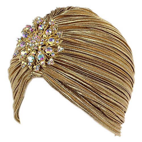 EORUBE Damen Turban Hut mit Kristall Brosche Exotisch Indischer Turban Hut 1920s Damen Fasching Kostüm Accessoires (Brosche Stil 1 - Gold) von EORUBE