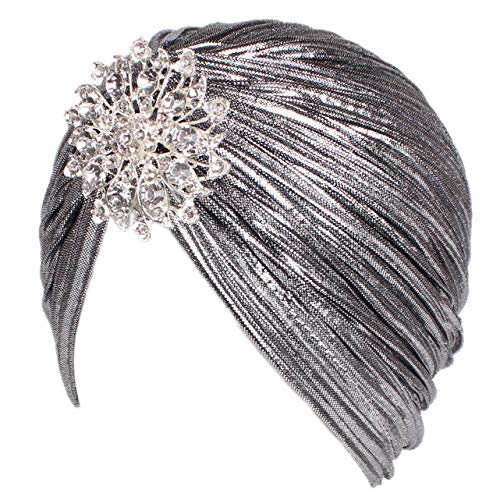 EORUBE Damen Turban Hut mit Kristall Brosche Exotisch Indischer Turban Hut 1920s Damen Fasching Kostüm Accessoires (Brosche Stil 1 - Silber) von EORUBE