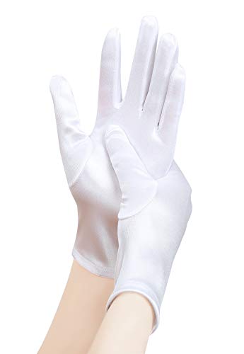 EORUBE Kurze Opernhandschuhe aus Satin für Frauen, Handgelenklänge, Bankett-Handschuhe, Teeparty, Halloween, Kostüm-Handschuhe Gr. Einheitsgröße, Glatt 8,6 - Weiß von EORUBE