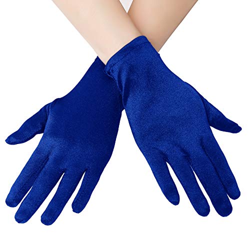 EORUBE Kurze Opernhandschuhe aus Satin für Frauen, Handgelenklänge, Bankett-Handschuhe, Teeparty, Halloween, Kostüm-Handschuhe Gr. Einheitsgröße, Smooth 8.6 - Blau von EORUBE