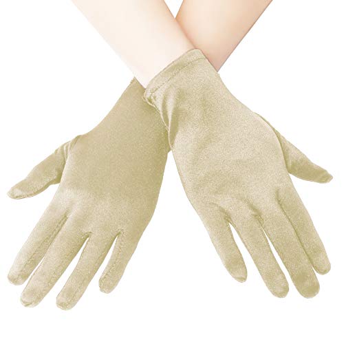 EORUBE Kurze Opernhandschuhe aus Satin für Frauen, Handgelenklänge, Bankett-Handschuhe, Teeparty, Halloween, Kostüm-Handschuhe Gr. Einheitsgröße, Smooth 8.6 – Champagner von EORUBE