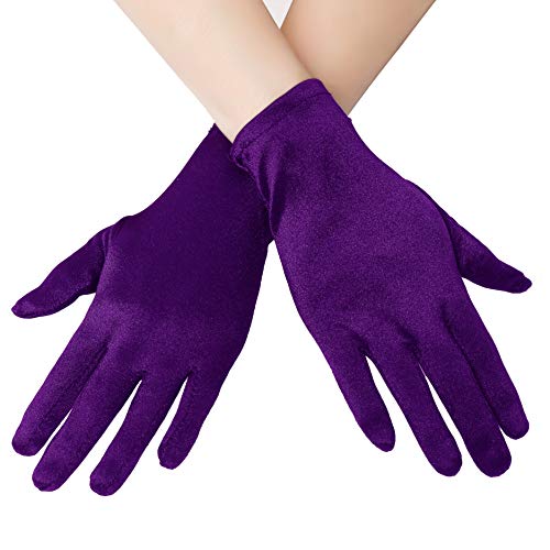 EORUBE Kurze Opernhandschuhe aus Satin für Frauen, Handgelenklänge, Bankett-Handschuhe, Teeparty, Halloween, Kostüm-Handschuhe Gr. Einheitsgröße, Smooth 8.6 - Lila von EORUBE