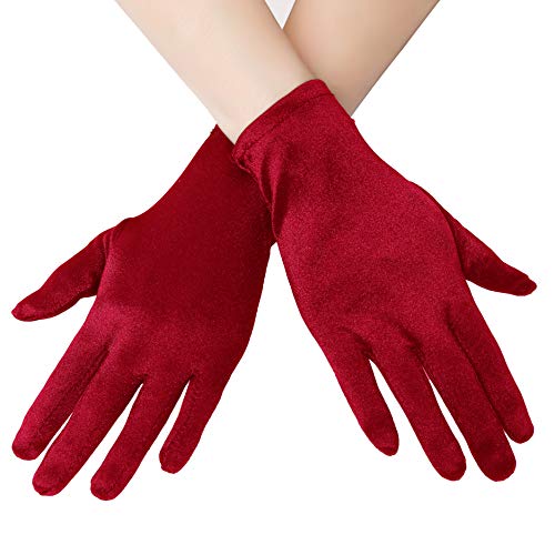 EORUBE Kurze Opernhandschuhe aus Satin für Frauen, Handgelenklänge, Bankett-Handschuhe, Teeparty, Halloween, Kostüm-Handschuhe Gr. Einheitsgröße, Smooth 8.6 - Rot von EORUBE