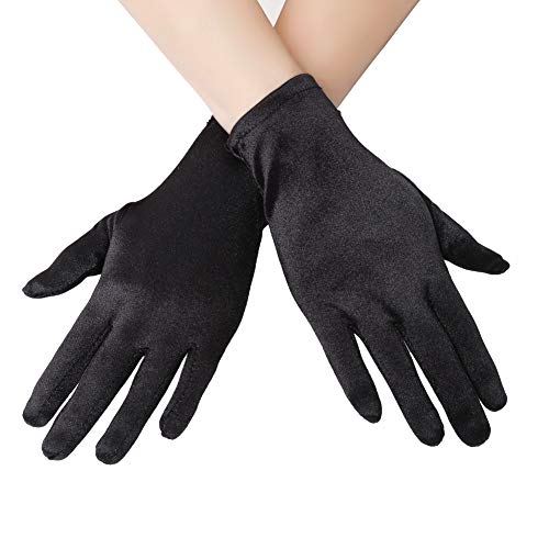 EORUBE 1920s Handschuhe für Damen Handgelenklange Kurze Satin Handschuhe Party Kostüm (Schwarz) von EORUBE