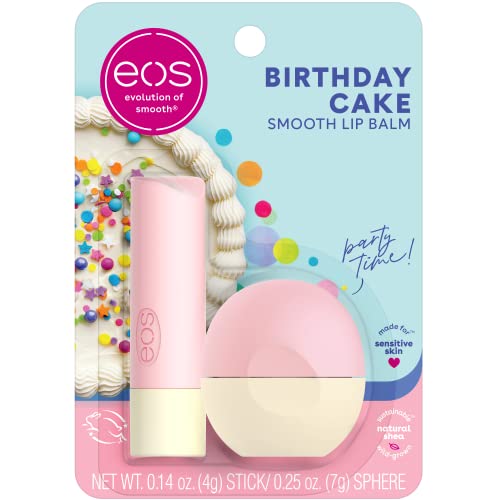 eos Natural Shea Lip Balm- Birthday Cake, All-Day Moisture Lip Care Products, 0.39 oz, 2-Pack von EOS