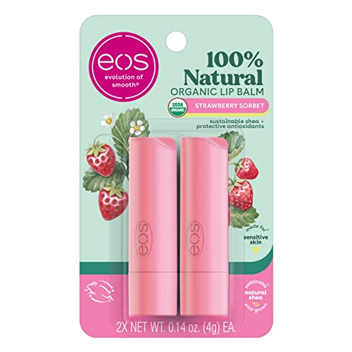 eos USDA Organic Lip Balm - Strawberry Sorbet | Lip Care to Moisturize Dry Lips | 100% Natural and Gluten Free | Long Lasting Hydration | 0.14 oz | 2 Pack von EOS
