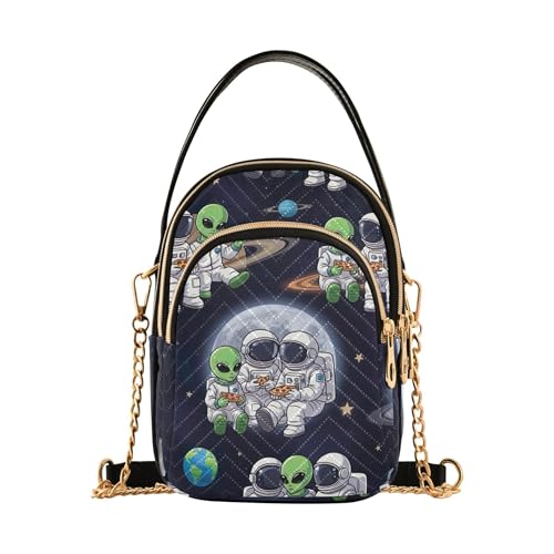 Astronauts Green Aliens Starry One Shoulder Geldbörse Damen Handy Geldbörse Kette Geldbörse Blumendruck Designer Clutch Damen Reißverschluss Tote, 15 x 21 x 7,9 cm von EOSDT