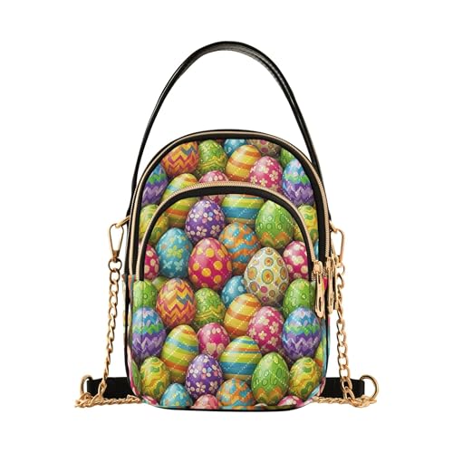 Bunte Ostereier Streifen Frau Schultertasche Handtasche Niedliche Tierkette Geldbörse Handy Geldbörse Gesteppte Damen Tote Crossbody Satchel von EOSDT