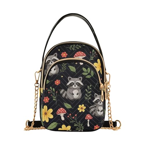 Damen-Clutch mit niedlichem Waschbär-Blumenmuster, Schwarz von EOSDT