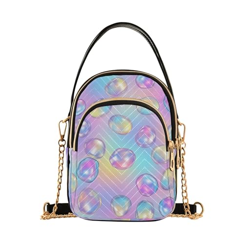 Damen-Geldbörse mit einzelner Schulter, Pastell-Farbverläufe, Regenbogenblasen, gesteppte Kette, Handy-Geldbörse, niedliche Designer-Clutch, Damen-Handtasche, Reißverschluss, 15 x 21 x 7,9 cm von EOSDT