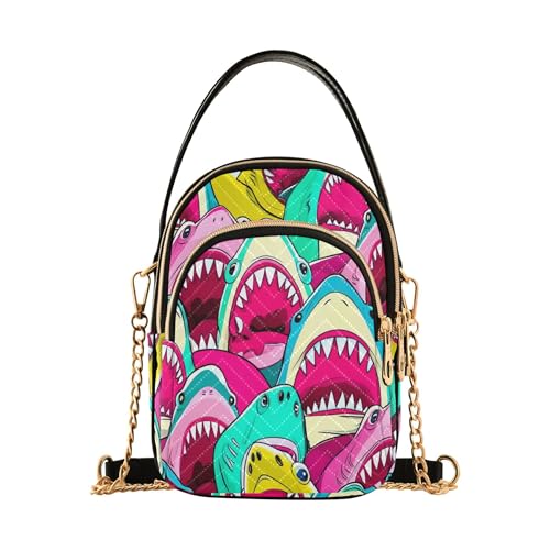 EOSDT Cartoon Aquarell Haie Schulterhandtaschen für Frauen Handy Geldbörse Kette Geldbörse Blumendruck Reißverschluss Crossbody Bowler Tasche, 15 cm × 21,1 cm × 7,9 cm EOSDT Cartoon Aquarell Haie Schulterhandtaschen für Frauen Handy Geldbörse Kette Geldbörse Blumendruck Reißverschluss Crossbody Bowler Tasche, 15 cm × 21,1 cm × 7,9 cm von EOSDT