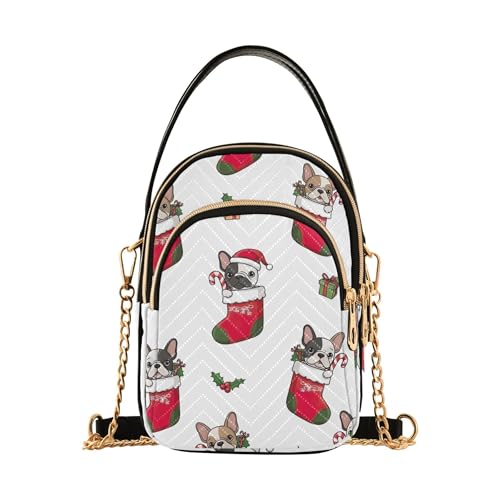 EOSDT Cartoon Französische Bulldogge Weihnachten Frauen Single Shoulder Geldbörse Gesteppte Handy Geldbörse Kette Riemen Geldbörse Niedlicher Reißverschluss Lady Crossbody Bag von EOSDT