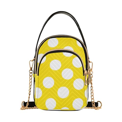 EOSDT Damen-Handtasche, kleine Kette, Blumenmuster, Reißverschluss, 15 x 21 x 7,9 cm, Weiß gepunktet, Hellgelb von EOSDT