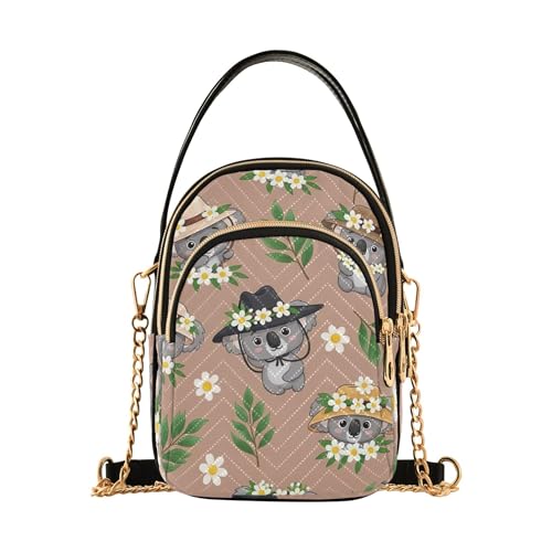 EOSDT Damen-Handtasche mit niedlichem Koalas-Motiv, gesteppt, mit Reißverschluss, Braun von EOSDT