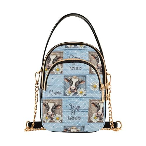 EOSDT Damen-Schultertasche, Handtasche, Kette, Blumendruck, Reißverschluss, 15 x 21 x 7,9 cm, Aquarellfarben von EOSDT
