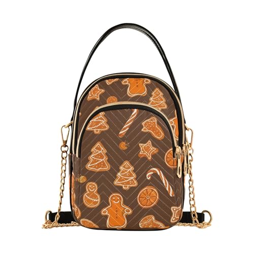 EOSDT Damen-Umhängetasche, Motiv: Weihnachtsplätzchen, Bäume, Weihnachten, Muster, Kette, Geldbörse, Handy, Geldbörse, gesteppter Reißverschluss, Damen-Umhängetasche von EOSDT