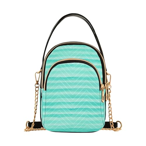 EOSDT Handtasche mit Aquarell-Streifen, türkis, Aquamarin, bunte Handy-Handtasche, kleine Kette, gesteppt, Designer-Umhängetasche von EOSDT