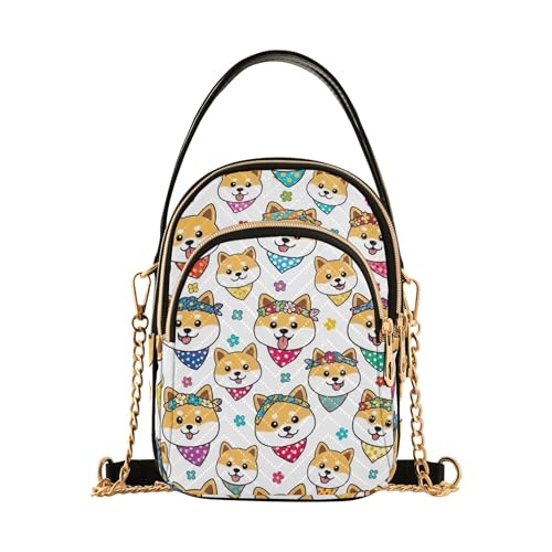 EOSDT Niedliche Cartoon-Hunde-Geldbörse für Damen, Handy-Geldbörse, Kette, Geldbörse, Blumendruck, Reißverschluss, 15 x 21 x 7,9 cm von EOSDT