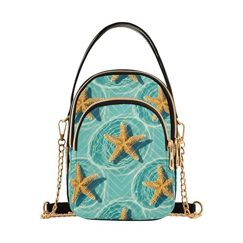 EOSDT One Shoulder Handtaschen Blume Kette Riemen Geldbörse Handy Geldbörse gesteppt Reißverschluss Lady Bowler Satchel Seestern Twirl Blue Sea von EOSDT