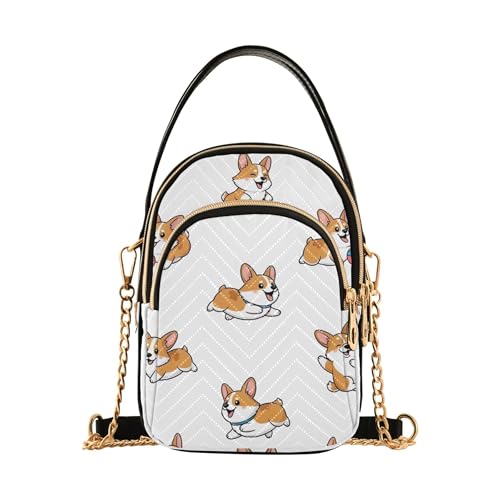 EOSDT One Shoulder Handtaschen Cute Cartoon Corgi Dogs White Quilted Phone Handbag Small Chain Purse Cute Ladies Crossbody Satchel Bag, 15.0 cm × 21.1 cm × 7.9 cm von EOSDT