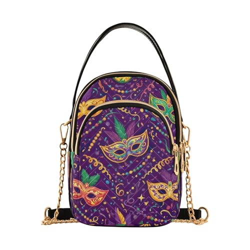 EOSDT One Shoulder Handtaschen Karneval Vibrant Mardi Gras Gesteppte Handy-Geldbörse Kettenriemen Niedliche Designer-Umhängetasche 15 cm × 21,1 cm × 7,9 cm von EOSDT