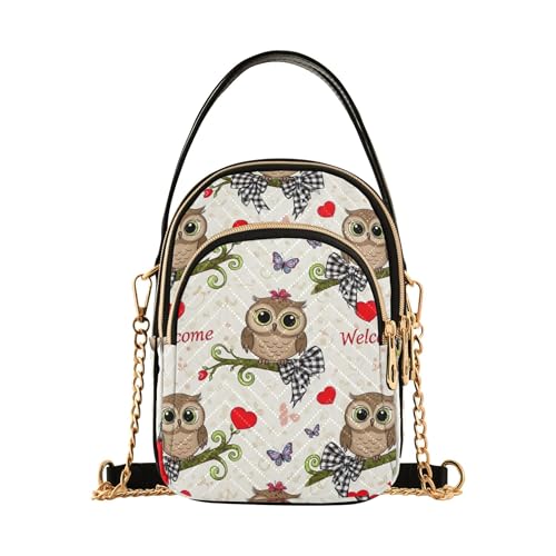 EOSDT One Shoulder Handtaschen Mode Kette Geldbörse Handy Geldbörse Gesteppt Damen Crossbody Satchel Bag Cute Cartoon Eulen Schmetterlinge Beige von EOSDT