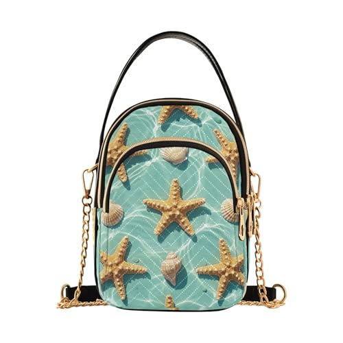 EOSDT Schultertasche für Damen, Motiv: Seesterne, Muscheln, Cartoon-Kettenriemen, Geldbörse, Handy-Geldbörse, gesteppt, Designer-Umhängetasche, Türkis EOSDT Schultertasche für Damen, Motiv: Seesterne, Muscheln, Cartoon-Kettenriemen, Geldbörse, Handy-Geldbörse, gesteppt, Designer-Umhängetasche, Türkis von EOSDT