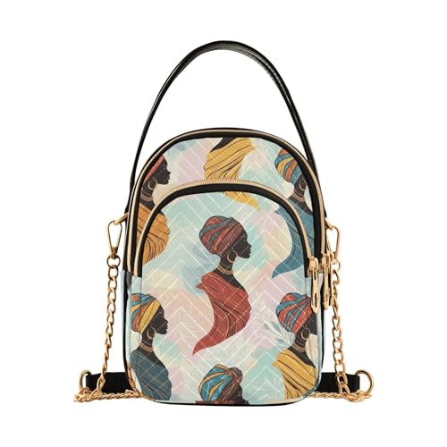 EOSDT Stilisierte afrikanische Damen-Umhängetasche, Handtasche, Handy-Handtasche, kleine Kette, Geldbörse, Blumendruck, Designer-Umhängetasche, 15 x 21 x 7,9 cm von EOSDT