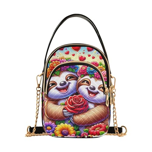 EOSDT Süße Cartoon-Faultier-Blumen, Damen-Schultertasche, Kettenriemen, Handy-Geldbörse, Blumendruck, Reißverschluss, Crossbody-Tasche, 15 x 21 x 7,9 cm EOSDT Süße Cartoon-Faultier-Blumen, Damen-Schultertasche, Kettenriemen, Handy-Geldbörse, Blumendruck, Reißverschluss, Crossbody-Tasche, 15 x 21 x 7,9 cm von EOSDT