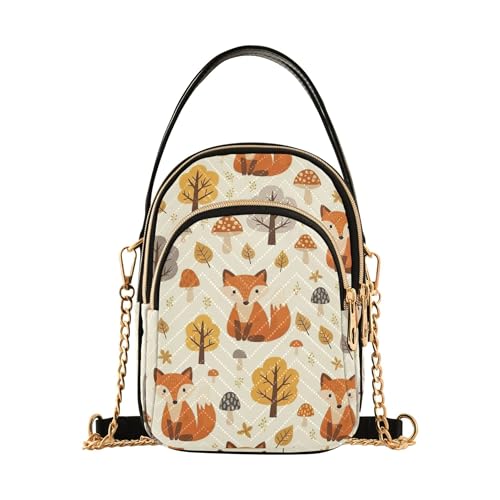 EOSDT Süße orangefarbene Füchse Wald Herbst über die Schulter Handtasche Damen gesteppt Handy Geldbörse Kette Geldbörse niedlicher Reißverschluss Lady Bowler Satchel von EOSDT