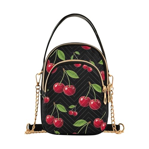 EOSDT Umhängetasche mit Kette und Blumenmuster, Kirschblätter, 15 x 21 x 7,9 cm, Hellrot von EOSDT