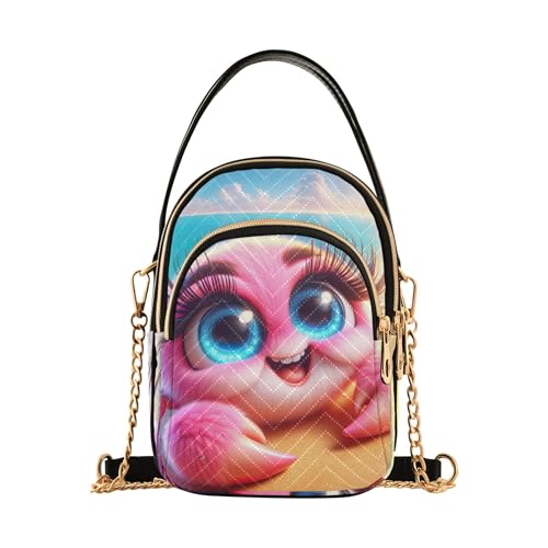 EOSDT Verspielte süße rosa Krabbe Strand Damen Schultertasche Handtasche Bunte Handy Geldbörse Kettenriemen gesteppt Reißverschluss Crossbody Bowler Tasche von EOSDT
