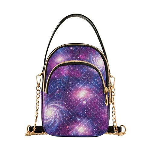 EOSDT Vibrant Galaxy SwirlNebulae Damen-Geldbörse mit einer Schultertasche, trendige Handy-Handtasche, kleine Kette, Geldbörse, gesteppter Reißverschluss, Damen-Umhängetasche von EOSDT