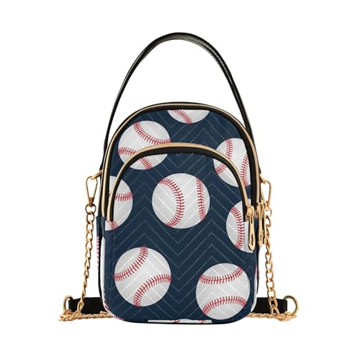 EOSDT Weiße Baseball-Handtasche mit roten Streifen und blauen Einzelschultern, für Damen, Handy, Handtasche, kleine Kette, Geldbörse, Blumendruck, Reißverschluss, 15 x 21 x 7,9 cm von EOSDT