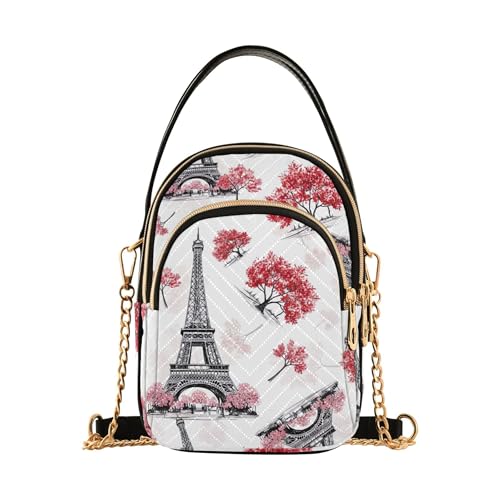 Eiffelturm schwarz weiße Bäume Frauen Schultertasche Handtasche bunte Kette Riemen Geldbörse Handy Geldbörse gesteppt Reißverschluss Umhängetasche Crossbody Tote von EOSDT