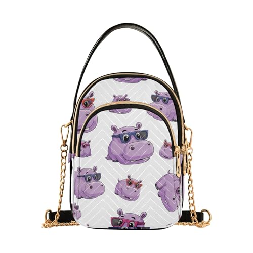 Lila Hippos bunte Brillen Druck Frauen Schulterhandtasche gesteppt Handy Geldbörse Kette Riemen Geldbörse niedlicher Reißverschluss Lady Bowler Satchel von EOSDT