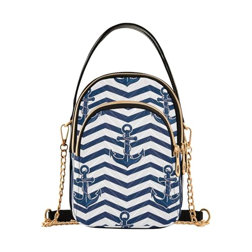 Marineblauer Anker Weiß Blau Damen Schultertasche Handtasche Gesteppte Handy Handtasche Kleine Kette Geldbörse Niedlich Damen Crossbody Satchel Bag von EOSDT