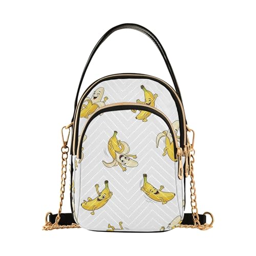 One Shoulder Handtaschen Cute Cartoon Bananas Weiß gesteppt Handy Geldbörse Kette Riemen Cute Designer Clutch Damen Reißverschluss Tote, 15 x 21 x 7,9 cm von EOSDT