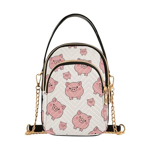 One Shoulder Handtaschen Cute Cartoon Pink Pigs Beige Gesteppt Handy Geldbörse Kette Geldbörse Niedlicher Reißverschluss Damen Clutch Satchel, 15 x 21 x 7,9 cm von EOSDT