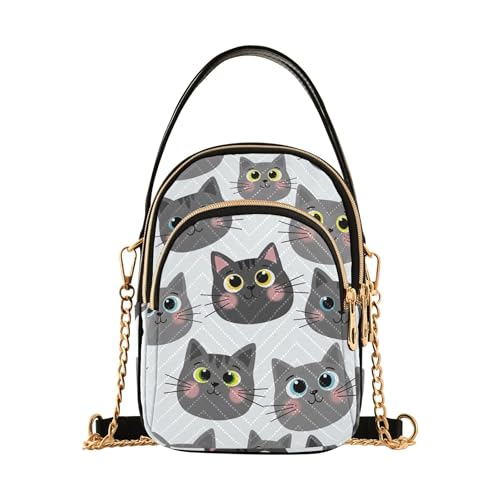 One Shoulder Handtaschen Gesteppte Kette Geldbörse Handy Geldbörse Spaß Reißverschluss Satchel Crossbody Tote verspielte Cartoon-Katzen Grau Weiß von EOSDT