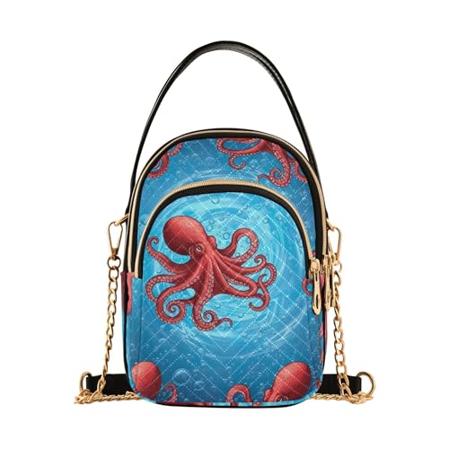 One Shoulder Handtaschen Gesteppte Kette Riemen Handy Handtasche Floral Designer Satchel Crossbody Bag Red Octopus Bubbles Blue Sea von EOSDT