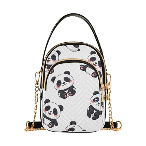 One Shoulder Handtaschen Gesteppte Kette Riemen Handy Handtasche Niedlich Tier Designer Clutch Damen Reißverschluss Tote Cute Cartoon Pandas Schwarz Weiß von EOSDT