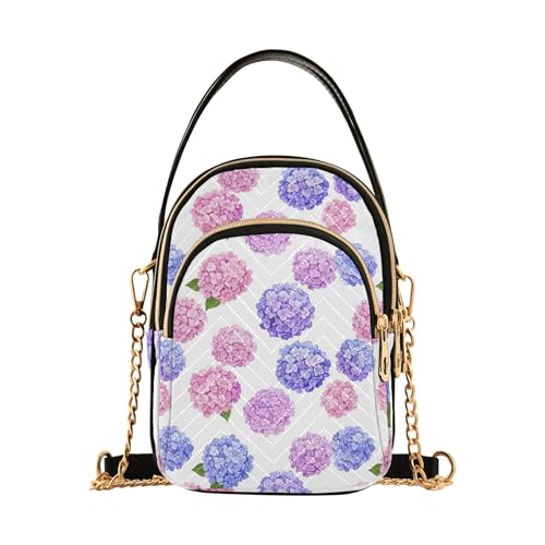 One Shoulder Handtaschen Gesteppte Kette Riemen Telefon Geldbörse Handtasche Mode Designer Clutch Damen Reißverschluss Tote Hortensie Blumen Pastell Rosa Lila von EOSDT