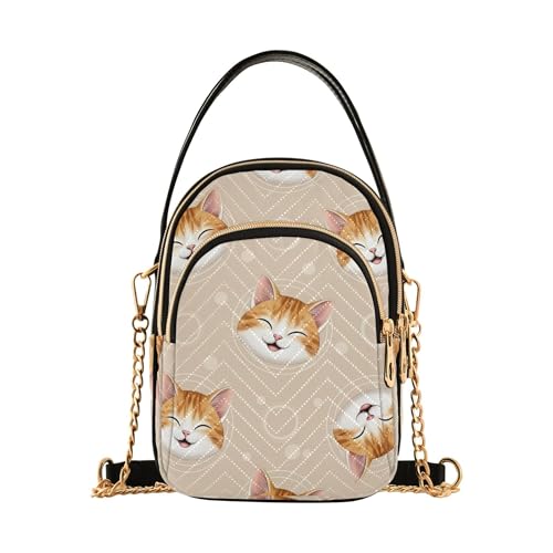 One Shoulder Handtaschen Tier Floral Kette Riemen Handy Geldbörse Gesteppt Damen Crossbody Umhängetasche Cute Orange Tabby Kätzchen Weiß von EOSDT