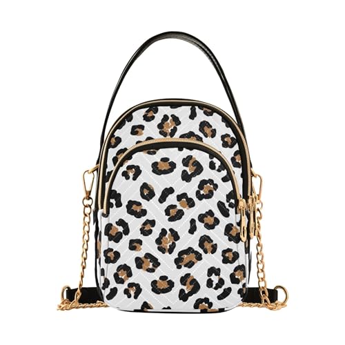 One Shoulder Handtaschen Tierdruck Handy Geldbörse Kette Riemen Handtasche Gesteppte Designer Clutch Damen Reißverschluss Tote Schwarz Braun Leopard Punkte Weiß von EOSDT