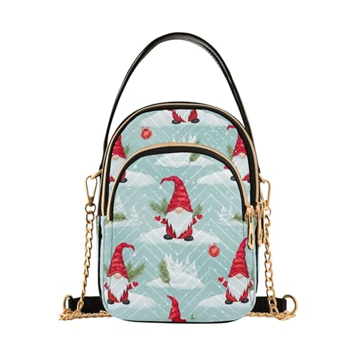 Red Hats St Single Shoulder Handtasche Damen Handy Geldbörse Kette Riemen Blumendruck Reißverschluss Crossbody Bowler Tasche, 15 x 21 x 7,9 cm von EOSDT