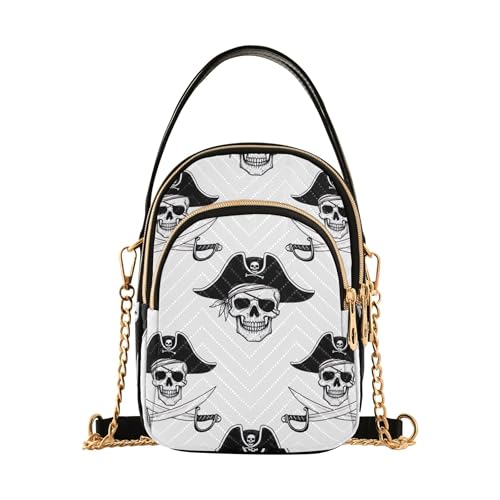 Schultertasche für Damen, Piratenschädel, weiße Schwerter, künstlerische Handytaschen mit Kettenriemen, gesteppt, Umhängetasche für Damen Schultertasche für Damen, Piratenschädel, weiße Schwerter, künstlerische Handytaschen mit Kettenriemen, gesteppt, Umhängetasche für Damen von EOSDT